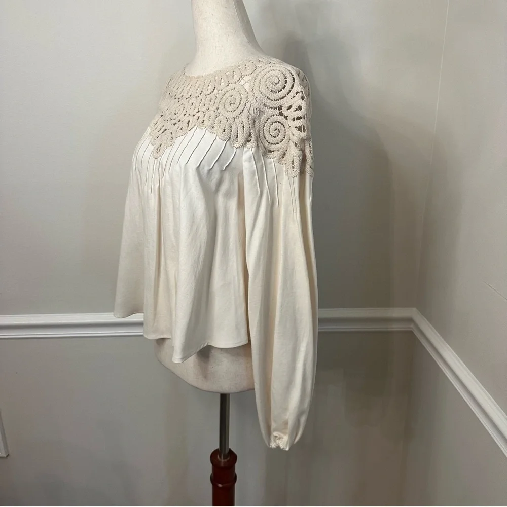 Jonathan Simkhai maribel embroidered cotton top in shell- Size XS
